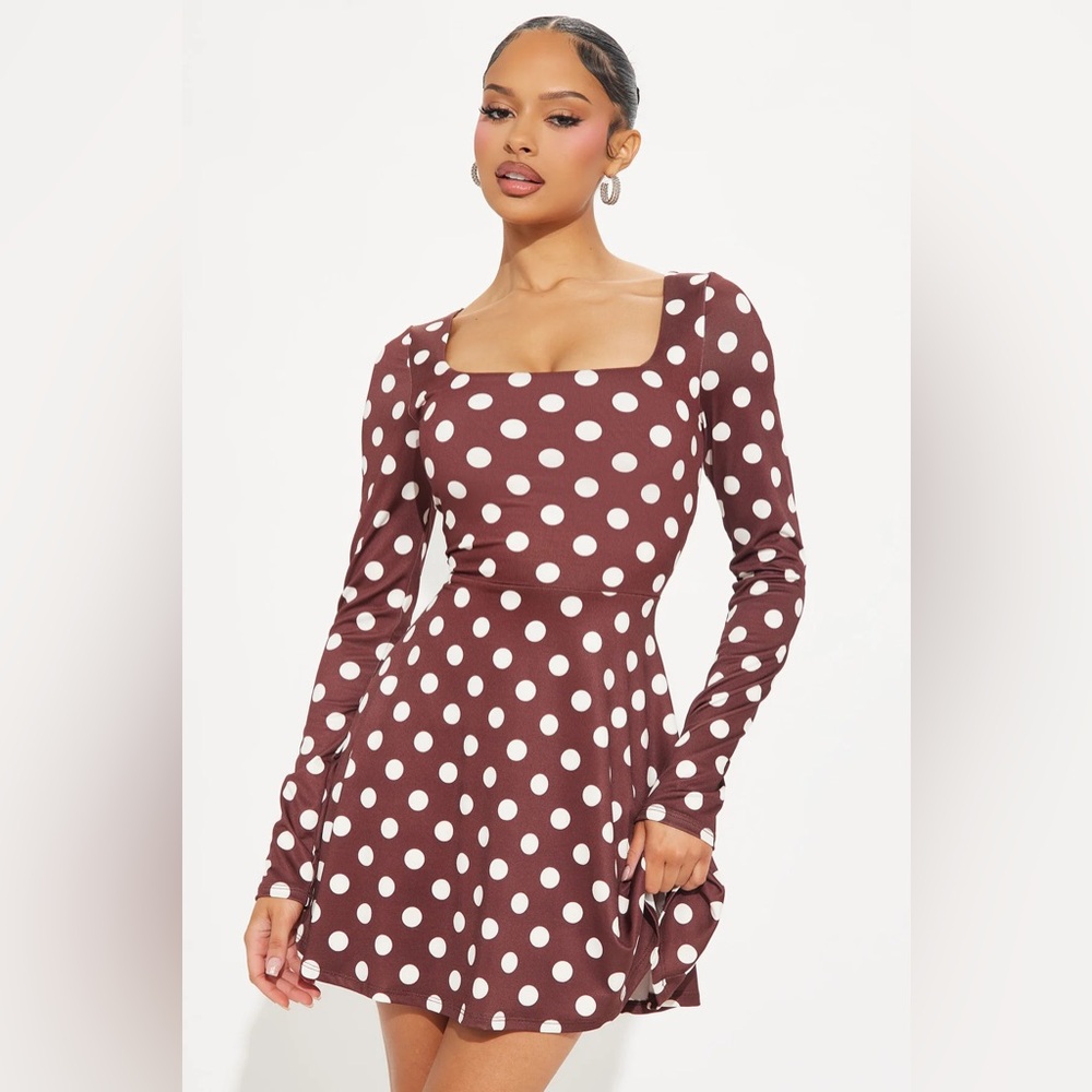 Kenna Polka Dot Mini Dress - Brown/combo